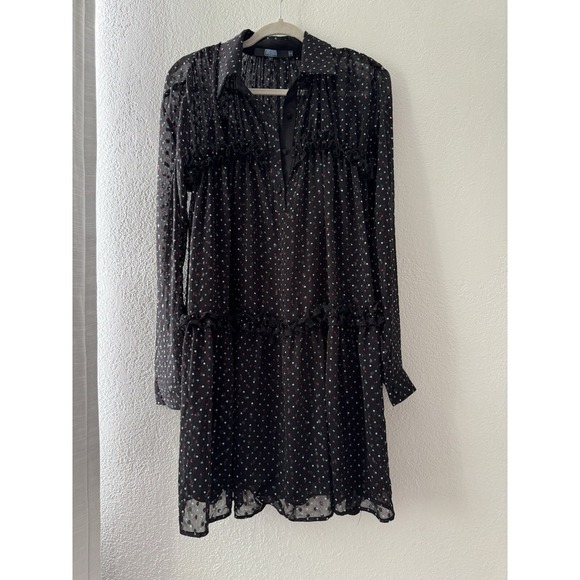 Anthropology EVA FRANCO Haven Ruffle Polka Dot Collar TUNIC DRESS BLACK 6 - Picture 4 of 14